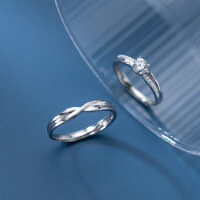 wholesale S925 Sterling Silver Minimalist Cross-Line Couple Rings with Single Diamond, Korean Style Simple Matching Bands J8463-S925 silver ring pair Adjustable opening