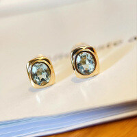 wholesale S925 Sterling Silver Red Elk All-Over Blue Zircon Square Stud Earrings, Classic, Fashionable, Fresh, Daily Commute, Niche, Versatile-BE0011-Gold 925 Silver