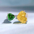 wholesale 18K Gold Jewelry New Yellow Diamond Color-Collision Green Heart Shape 8*10 Ice Flower Cut High Carbon Diamond Ring for Women Luxury Full Diamond-0-2