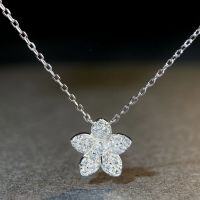 wholesale S925 Sterling Silver Women's Necklace, Ins Style Minimalist Fade-Resistant Floral Chain Daisy Five-Flower Versatile Small Chain Wholesale-White-XL096>925 Silver
