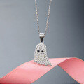 wholesale 925 Sterling Silver Full Diamond Ghost Necklace, Creative Design Niche Cross-border Halloween Ghost Face Pendant-0-0