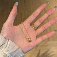 wholesale 925 Sterling Silver New Chinese Style Women's Ring Necklace with Geometric Diamond Inlay Wide Band High-End Collarbone Chain Index Finger Ring-DY191103-SG-WH Necklace