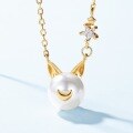 wholesale S925 sterling silver gold-plated cute minimalist cat shell pearl necklace for women, small batch wholesale-0-1