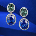wholesale S925 Sterling Silver New 8*10mm Oval Tanzanite and Green Diamond Stud Earrings, Minimalist and Elegant Style-0-1