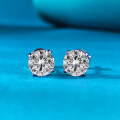 wholesale S925 Silver New One Carat Classic Round Cut Simulated Diamond Stud Earrings for Women, Fashionable and Versatile, Best-Selling-0-0