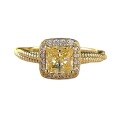 wholesale S925 Sterling Silver New High-Carbon Diamond Square Yellow Diamond Ring 5*5mm Fashion Women'sCross-Border Style-0-4