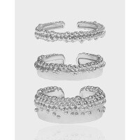 wholesale S925 Sterling Silver Korean Version Ins Original Niche Design Textured Irregular Beaded Surface Adjustable Ring for Women-JA770/White Gold Adjustable opening