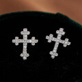 Sterling Silver Full-Diamond Moissanite Cross Earrings, Women's-0-4