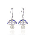 wholesale S925 Silver Hollow-Out Fan-Shaped Earrings with Pearl Accents, Wholesale and Distribution for Women's Artificial Pearl Ear Accessories-0-4