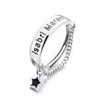 wholesale S925 Sterling Silver English Letter Tassel Star Ring, Ins Korean Japanese Style Minimalist Delicate Versatile-495FJ/approx. 2.8g Adjustable opening