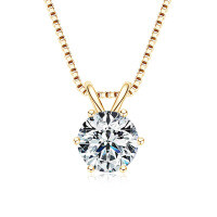 925 Silver 2-Carat Pink Diamond Invisible Necklace Mermaid's Tear Dopamine Pendant-Classic six-prong necklace [K gold] 2 carats  925 silver