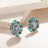 wholesale S925 Sterling Silver Spring Summer Popular Luxury Crystal Earring Gift Cross-border Europe and America Inlaid with Colored Gemstone Ear Stud New Style-Colored Crystal-Ivory Blue Earrings 925 Silver