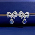 wholesale S925 Silver New 5*7 Teardrop Bow Dangle Earrings,-0-1