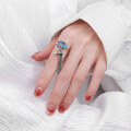 wholesale S925 Sterling Silver Vintage Enamel Blue Lotus Tassel Bell Ethnic Bohemian Adjustable Ring-0-3