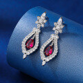 wholesale S925 Sterling Silver Elegant Stud Earrings with 5A High Carbon Diamond Ice-Cut Ruby Inlay for Women Wholesale-0-5