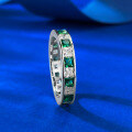 wholesale S925 Sterling Silver Artificial Princess-Cut White and Green Zirconia Row Diamond Ring Band Cross-Border Style-0-1
