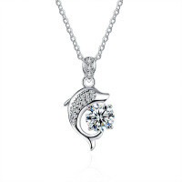 S925 Sterling Silver Moissanite Dolphin Pendant Necklace, Cross-Border Wholesale-Dolphin Necklace (White Gold)  1-Carat Moissanite