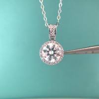 wholesale S925 Sterling Silver Moissanite Round Halo Necklace for Women, 1 Carat D Color, Luxury Advanced Collarbone Chain with Four-Prong Pendant and Full Diamond Accents-50 points (5mm high carbon diamond) necklace 925 silver