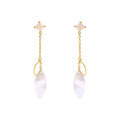 wholesale S925 Silver Japanese Light Luxury Jewelry Minimalist Diamond-shaped Moonstone Tassel Chain Earrings Versatile Teardrop White Shell-0-1
