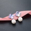 wholesale 925 Sterling Silver Light Luxury Fashion High-End Square Zircon Shell Pearl Earrings,Ins-0-1
