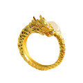 wholesale Gold-plated 925 Sterling Silver Adjustable Open Dragon Zodiac Ring with Hetian Jade, New Chinese Style-0-4