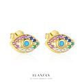 wholesale Metal, Cross-border Evil Eye Studs, Colored Zircon, Turquoise, European and American Minimalist Earrings, Retro Fashion, Personalized Jewelry-0-0