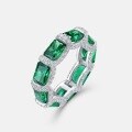 wholesale S925 Gold-Plated Sterling Silver with High-Carbon Cultivated Emerald Green Stone, Trendy and Unique Ring-0-4