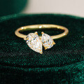 925 Silver Moissanite Double Stone Square Teardrop Exaggerated Ring-0-0