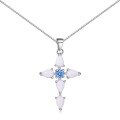 wholesale S925 Sterling Silver Korean Style Ins Cross Pendant Pearl Opal Stone Choker Necklace for Women-0-10