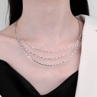 wholesale S925 Sterling Silver DIY Geometric Cut Chain Collar Necklace, Korean Style Versatile Choker-423LM/1mm40cm about 2.8g 925 silver