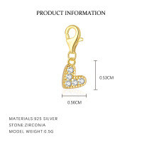 wholesale S925 Sterling Silver Retro European Minimalist Bracelet For Women With Luxury Zircon Heart Pendant-F6225-Golden Single Pendant 925 Silver