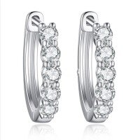 wholesale S925 Sterling Silver Moissanite Earrings Hoop, Round Pavé Ear Clasp, Wholesale, Korean Style, Minimalist, Women's Elegant-Single 10-point (high carbon diamond) earrings 925 silver