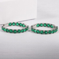 wholesale 925 Sterling Silver Plated with 18K Gold Round Earrings European and American Style Zircon Cultured Ruby Hoop Earrings Fashionable and Unique Gemstone Ear Jewelry-White zirconium earrings 925 silver