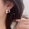 wholesale S925 Sterling Silver Heavy Workmanship Frosted Double Layer Earrings for Women, Korean Ins Trend High-End Sense Minimalist Style Ear Clasp Earrings-0-2