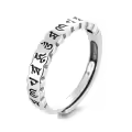 wholesale Metal Material: S925 Sterling Silver Unisex Couple Rings Heart Sutra Trendy Personalized Adjustable Open Ring Retro Thai Silver Six Mantra-0-5