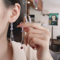 wholesale S925 Silver Retro Resin Agate Fu Character Ruyi Auspicious Tassel Chain Versatile Elegant Earrings Ear Studs-0-2