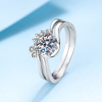 wholesale Pt950 gold-plated S925 sterling silver two-piece set with two Moissanite rings for women, factory direct wholesale-6m zircon 12