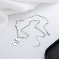 wholesale S925 Sterling Silver Good Luck Cross Pendant Rectangle Plaque Ins Korean Style Versatile Collarbone Necklace-0-2