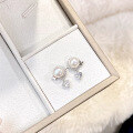 wholesale S925 Sterling Silver Light Luxury Style Love Zircon Freshwater Pearl Ear Studs for Women, French Retro High-End Earrings-0-2