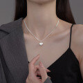 wholesale 925 Sterling Silver Brushed Heart Pendant Necklace, Unisex Design with an Austere Style, Perfect for Layering with Sweatshirts or as a Collarbone Chain Y00094-0-1