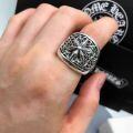 wholesale Metal material, European and American cross-border hexagram ring vintage style European and American design totem geometric men's hip-hop aged-0-1