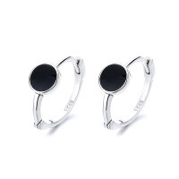 wholesale S925 Sterling Silver Small and Exquisite Black Round Love Ear Clasps, Niche and Elegant Lady Style Versatile Earrings for Women-090FR/round about 2g/pair