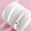 wholesale 10K Gold Japanese Style Natural Emerald Moissanite Flower Necklace Ruby Fresh Collarbone Chain-0-1