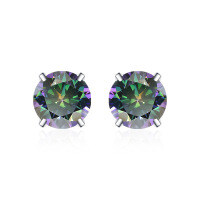 Gold-Plated S925 Silver Classic Four-Prong Moissanite Stud Earrings, Cross-Border Hot Seller.-Four-prong earrings (seven-colored green diamonds)  1-carat moissanite