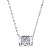 wholesale S925 Sterling Silver European and American Iced Flower Cut Square Zircon Necklace Earrings Ring Set for Women, 8A, Versatile and High-End Style-White gold and white diamonds NE190064-SW-WH 925 silver