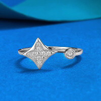 wholesale Metal S925, the new Zhuo Zhifan Jewelry four-leaf clover full diamond open-ring design, a best-selling piece exuding exquisite elegance-K075 Four-leaf Clover Open Ring Adjustable opening