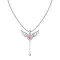 wholesale S925 Sterling Silver Light Luxury High-End Pink Heart with Wings Extendable Chain Design Fashionable Elegant Collarbone Necklace-0-4