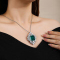 wholesale S925 Sterling Silver Pendant Full Diamond Emerald Heavy Work Inlaid Women's Cross-Border Emerald Necklace Wholesale-0-2
