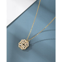 wholesale 925 Sterling Silver Lucky Four-Leaf Clover Necklace for Women, Small and Luxurious Minimalist Pendant with Advanced Sense, Multi-Way Wear Love Choker Collarbone Chain-Four-leaf clover necklace gold color>925 silver