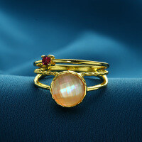 wholesale 925 Sterling Silver Natural Gemstone Ring for Women, Japanese-style Fashion Double Layer White Crystal Pink Shell Elegant Ring Customizable from Images or Samples-Personalized Double Natural Stone Ring  Size 17